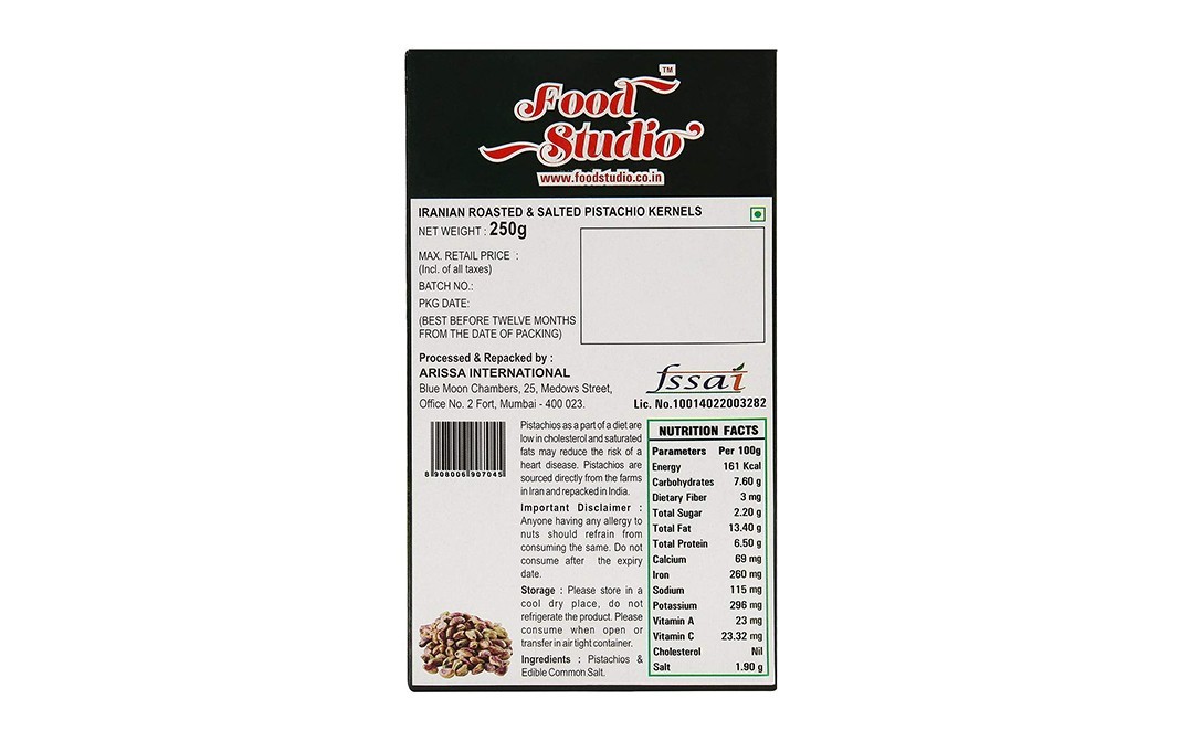 Food Studio Iranian Roasted & Salted Pistachio Kernels    Box  250 grams
